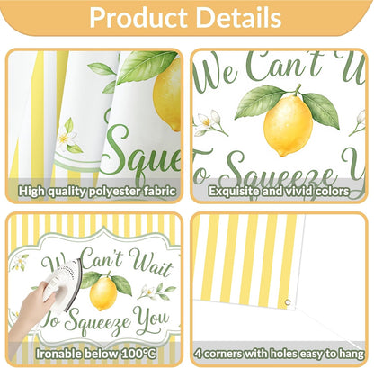 We Can’t Wait to Squeeze You Backdrop Yellow Stripes Lemon Floral Baby Shower Background Vinyl Wall Decor for Women Indoor Photo Party Decoration 5x3ft