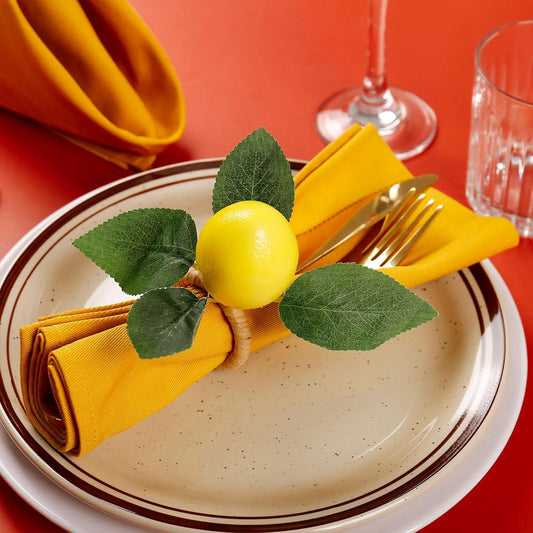 Handmade Napkin Rings Set of 8, Faux Lemon with Vine Napkin Ring Holder for Wedding, Table Dinner Party, Family, Banquet, Serviette for Christmas, Thanksgiving Day (Lemon)