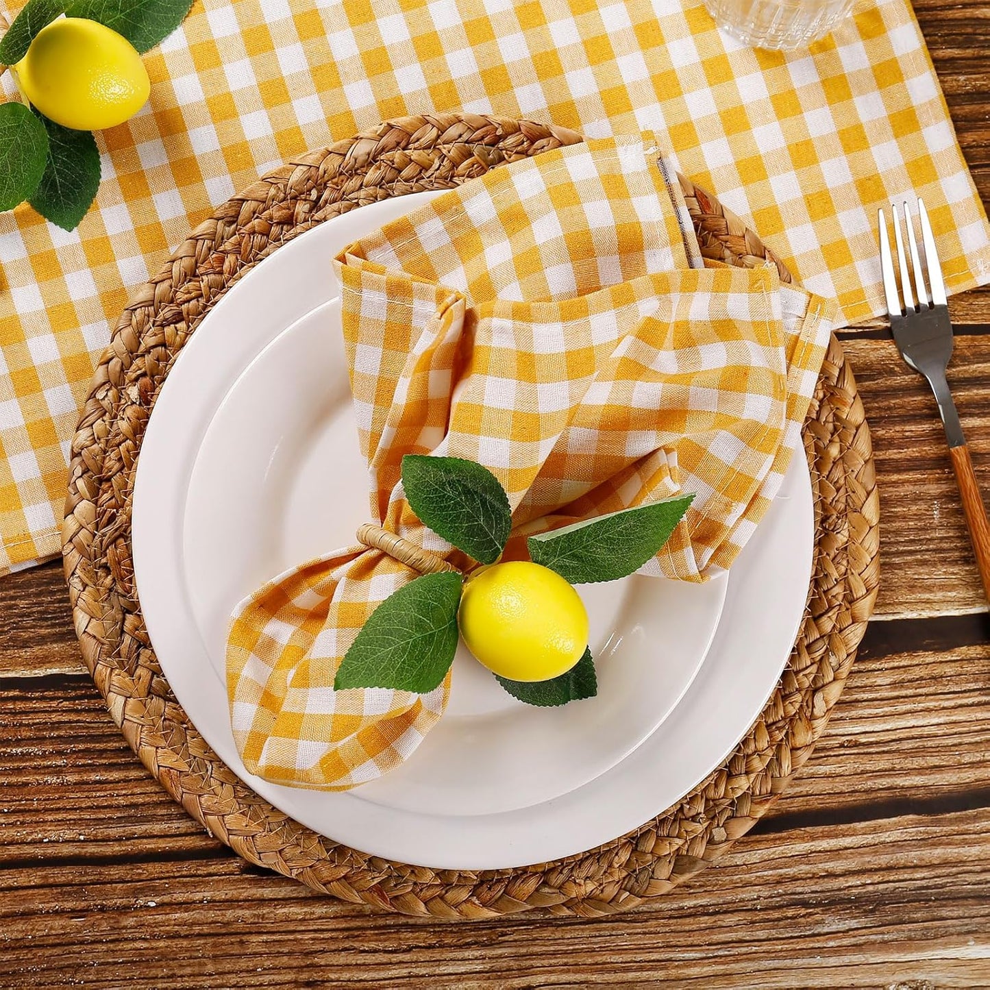 Handmade Napkin Rings Set of 8, Faux Lemon with Vine Napkin Ring Holder for Wedding, Table Dinner Party, Family, Banquet, Serviette for Christmas, Thanksgiving Day (Lemon)