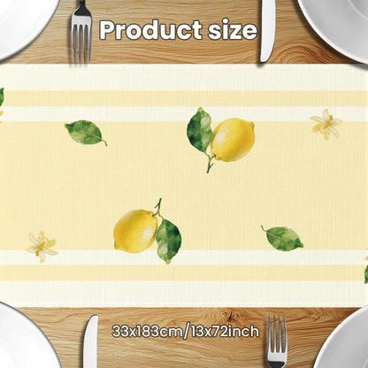 Table Runner Lemon and Black Cat 13"x72" Stripes Table Decorations, Durable Summer Dining Decor for Home Kitchen Party Room