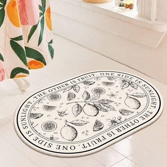 Ultra Soft Small Bathroom Rugs Cartoon Non Slip Oval Bath Mat for Bathtub Super Absorbent Washable Thick Plush Doormat Shaggy Shower Floor Bathmat Cute Indoor Door Mats 16" X 24"/Lemon
