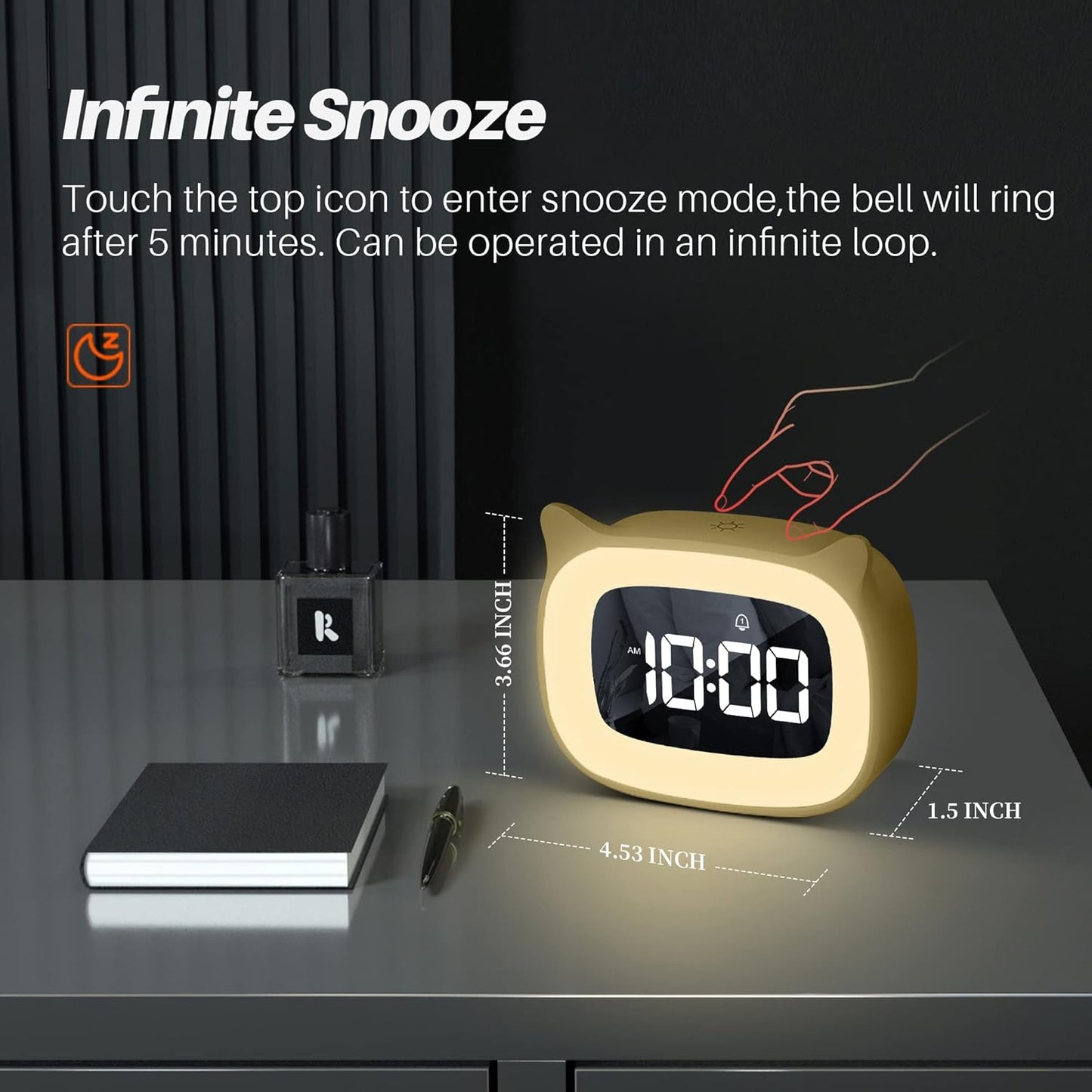 Cute Cat Ear Alarm Clock with Night Light for Bedroom,Yellow | 18 Ringtones, Rechargeable,12/24H,Digital Display, Ideal for Birthday & School Opening