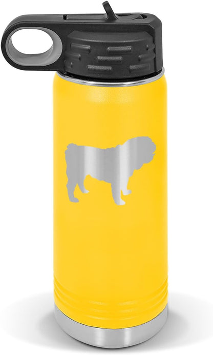 English Bulldog Water Bottle 20 oz - Laser Engraved w/Flip Top Removable Straw - Polar Camel - Stainless - Vacuum Insulated - Drinkware - Dog Canine pet