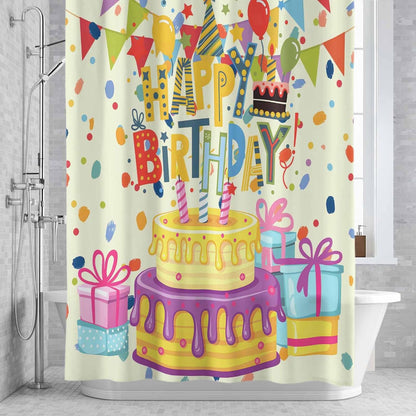 Shower Curtain Set with Hooks Happy Birthday Shower Curtain for Bathroom Decor Birthday Cake Waterproof Polyester Fabri Shower Curtains Bath Curtain Set 60x72 Inch