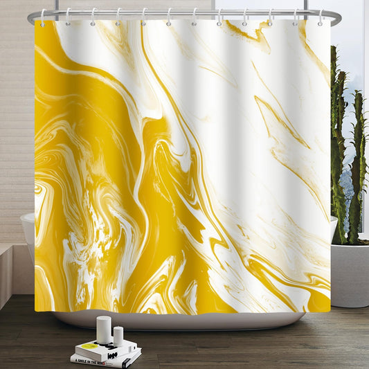 Yellow Marble Shower Curtain Modern Abstract | Waterproof Aesthetic Shower Curtain Sets for Bathroom, Weighted Hem, Extra Long 72x84 in with 12 Hooks, Washable Polyester