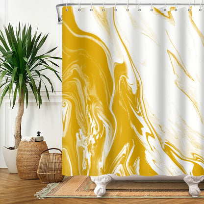 Yellow Marble Shower Curtain Modern Abstract | Waterproof Aesthetic Shower Curtain Sets for Bathroom, Weighted Hem, Extra Long 72x84 in with 12 Hooks, Washable Polyester