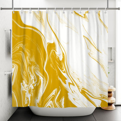 Yellow Marble Shower Curtain Modern Abstract | Waterproof Aesthetic Shower Curtain Sets for Bathroom, Weighted Hem, Extra Long 72x84 in with 12 Hooks, Washable Polyester