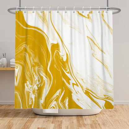 Yellow Marble Shower Curtain Modern Abstract | Waterproof Aesthetic Shower Curtain Sets for Bathroom, Weighted Hem, Extra Long 72x84 in with 12 Hooks, Washable Polyester