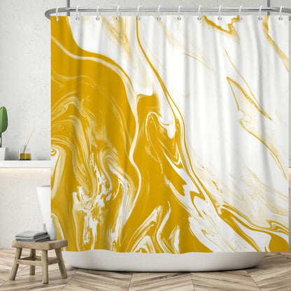 Yellow Marble Shower Curtain Modern Abstract | Waterproof Aesthetic Shower Curtain Sets for Bathroom, Weighted Hem, Extra Long 72x84 in with 12 Hooks, Washable Polyester