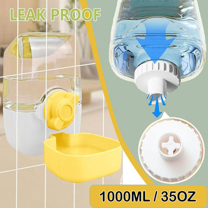 35oz Hanging Automatic Rabbit Water Dispenser, Cage Water Bottle Auto Gravity Pet Water Station for Small Animals, Puppy Kitten Rabbit Chinchilla Hedgehog Ferret, 1L(Yellow)