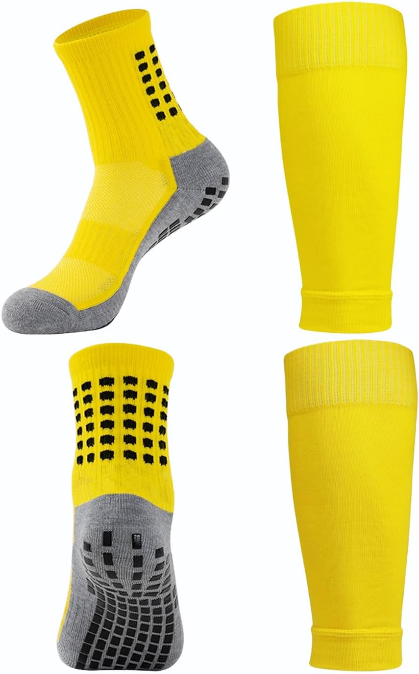 1 Set Soccer Grip Socks,Shin Guard Sleeves for Football Basketball for Men and Women Black/White One Size