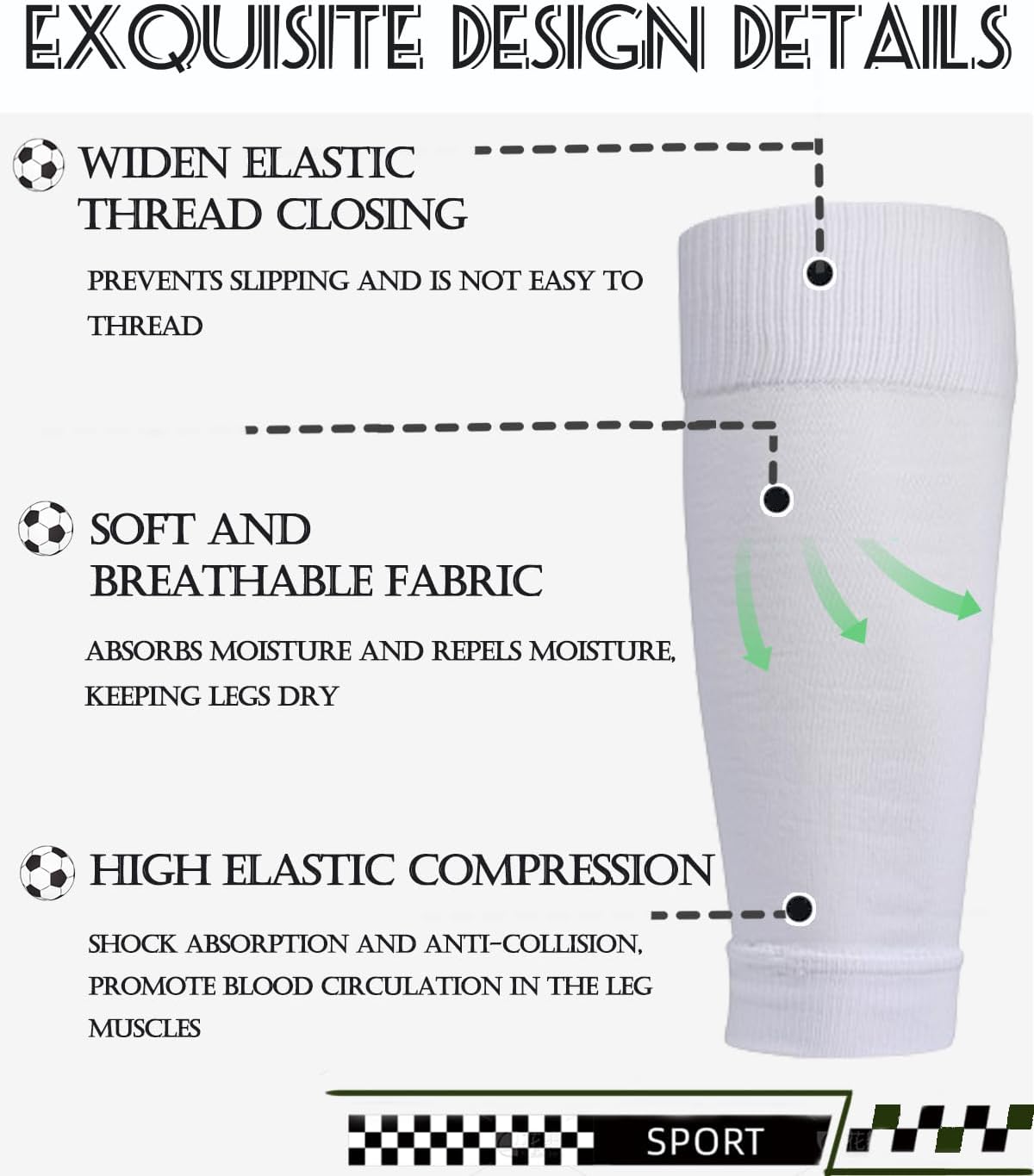 1 Set Soccer Grip Socks,Shin Guard Sleeves for Football Basketball for Men and Women Black/White One Size