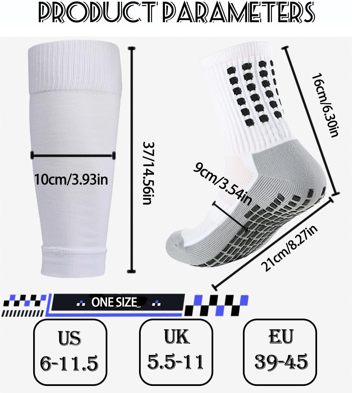 1 Set Soccer Grip Socks,Shin Guard Sleeves for Football Basketball for Men and Women Black/White One Size