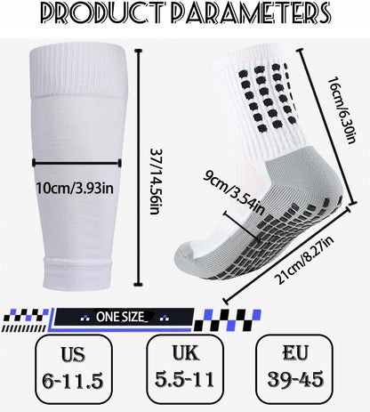 1 Set Soccer Grip Socks,Shin Guard Sleeves for Football Basketball for Men and Women Black/White One Size