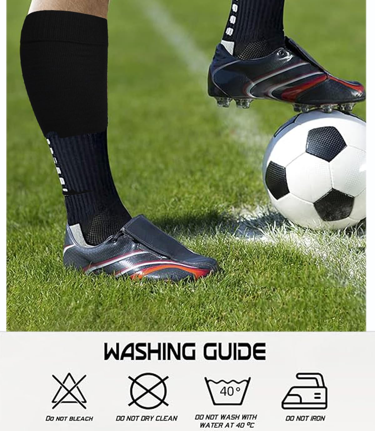 1 Set Soccer Grip Socks,Shin Guard Sleeves for Football Basketball for Men and Women Black/White One Size