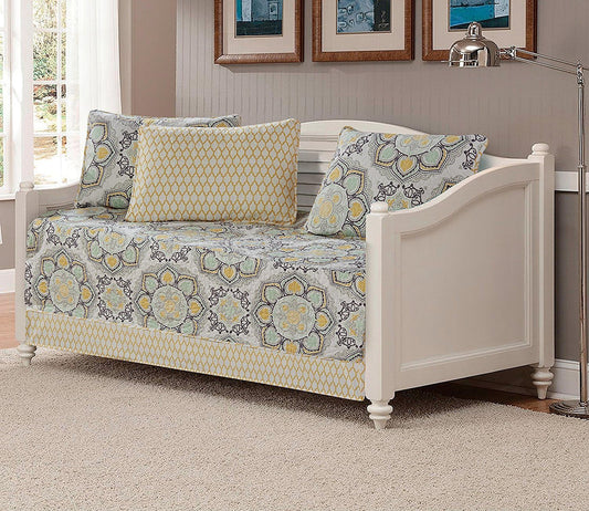 5pc Daybed Cover Set Quilted Bedspread New (Floral Yellow)