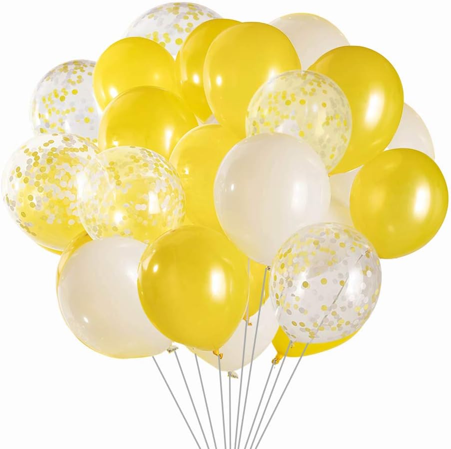 Yellow and White Balloons White and Yellow Confetti Balloons sunflower balloon,12 Inch–Pack of 50