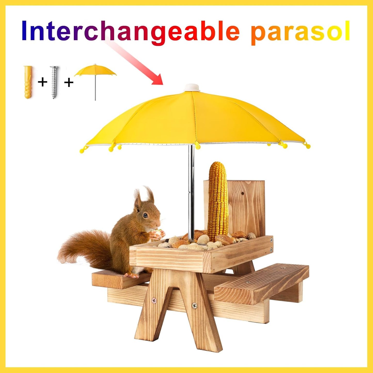 Squirrel Picnic Table Feeder Replacement Mini Umbrella for Outside (Yellow)