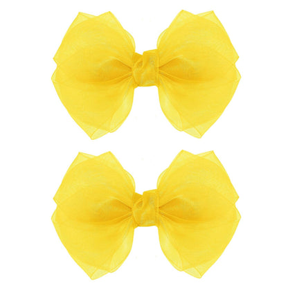 Daffodil Yellow Mesh Hair Bow Clips 4IN Organza Double Tulle Ribbon Bowknot Alligator Barrettes for Teens Toddler Girl Spring Summer Fall Dress outfit Decor Accessory Easter Gift