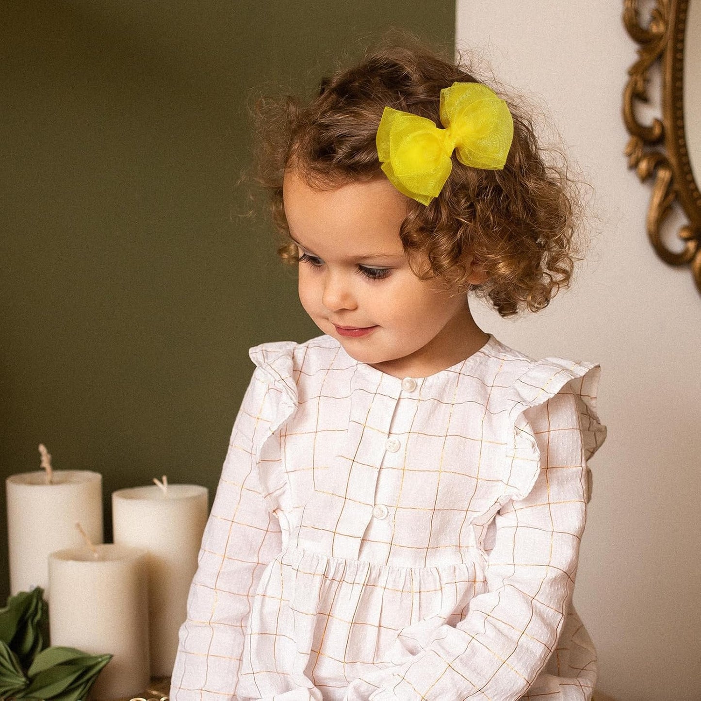 Daffodil Yellow Mesh Hair Bow Clips 4IN Organza Double Tulle Ribbon Bowknot Alligator Barrettes for Teens Toddler Girl Spring Summer Fall Dress outfit Decor Accessory Easter Gift