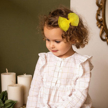 Daffodil Yellow Mesh Hair Bow Clips 4IN Organza Double Tulle Ribbon Bowknot Alligator Barrettes for Teens Toddler Girl Spring Summer Fall Dress outfit Decor Accessory Easter Gift