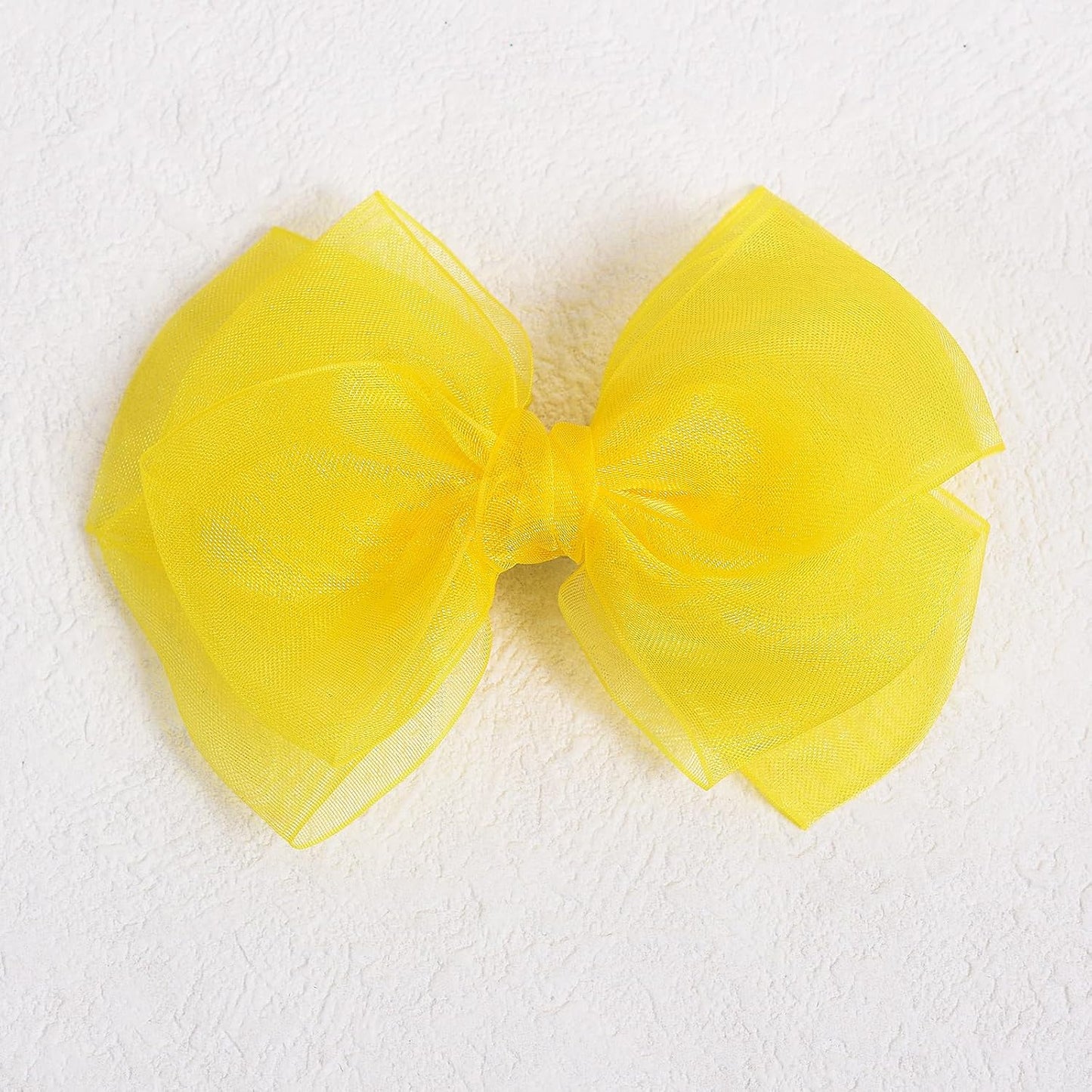 Daffodil Yellow Mesh Hair Bow Clips 4IN Organza Double Tulle Ribbon Bowknot Alligator Barrettes for Teens Toddler Girl Spring Summer Fall Dress outfit Decor Accessory Easter Gift