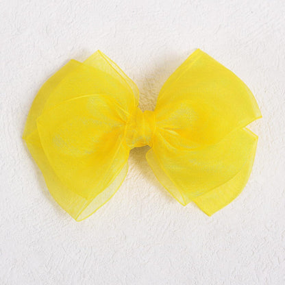 Daffodil Yellow Mesh Hair Bow Clips 4IN Organza Double Tulle Ribbon Bowknot Alligator Barrettes for Teens Toddler Girl Spring Summer Fall Dress outfit Decor Accessory Easter Gift