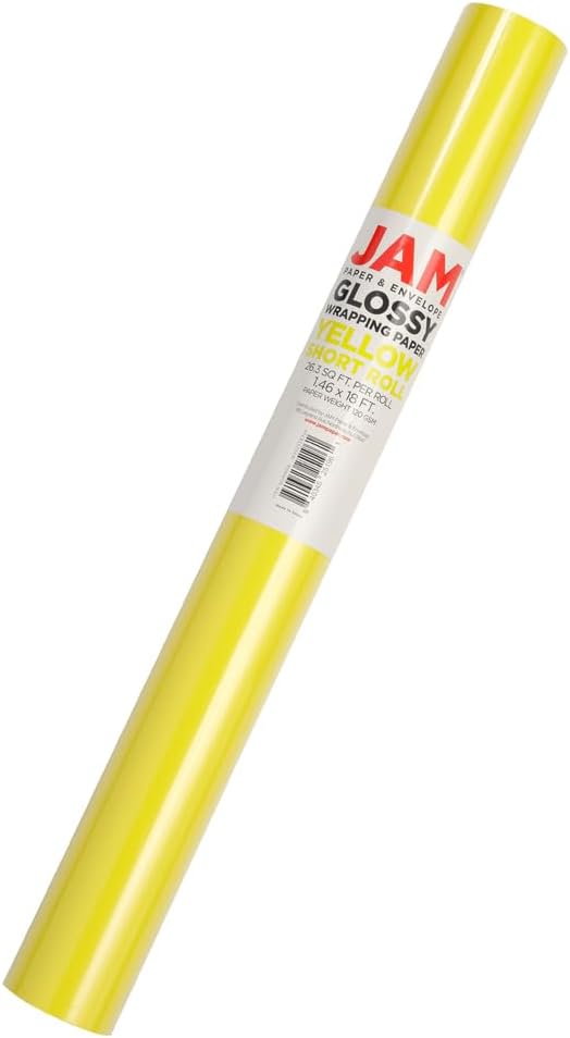 Gift Wrap - Glossy Wrapping Paper - 26.3 Sq Ft (17 in x 18 Ft) - Glossy Yellow - Roll Sold Individually