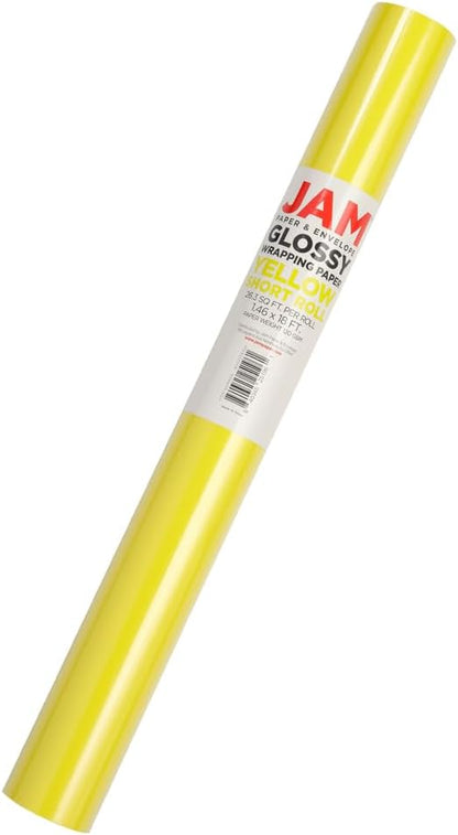 Gift Wrap - Glossy Wrapping Paper - 26.3 Sq Ft (17 in x 18 Ft) - Glossy Yellow - Roll Sold Individually