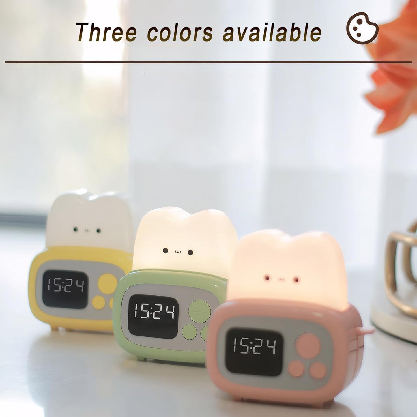 Kids Alarm Clock Cute Toaster Styling with 15 Minutes Sleep Timer Small Clocks Timer Bedside Lamp Adjustable Brightness Bedroom Light for Adults Teens Yellow