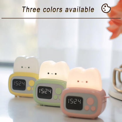Kids Alarm Clock Cute Toaster Styling with 15 Minutes Sleep Timer Small Clocks Timer Bedside Lamp Adjustable Brightness Bedroom Light for Adults Teens Yellow