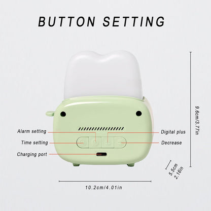 Kids Alarm Clock Cute Toaster Styling with 15 Minutes Sleep Timer Small Clocks Timer Bedside Lamp Adjustable Brightness Bedroom Light for Adults Teens Yellow