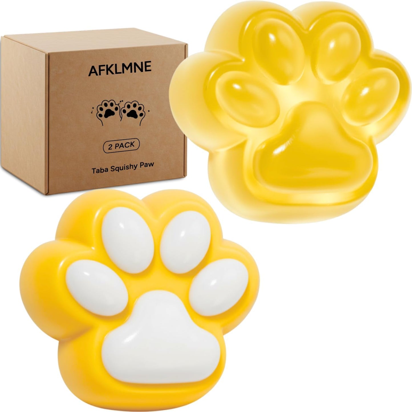 2-Pack Taba Squishy Cat Paw Sensory Fidget Toys Adults, Anxiety Stress Relief Squeeze Toy, Soft Cute Kawaii Squishy’s for Desk, School (Yellow)