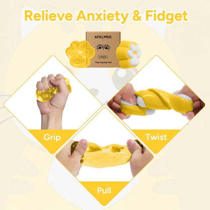 2-Pack Taba Squishy Cat Paw Sensory Fidget Toys Adults, Anxiety Stress Relief Squeeze Toy, Soft Cute Kawaii Squishy’s for Desk, School (Yellow)