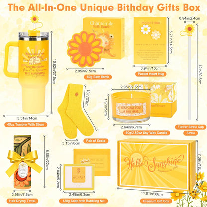 8Pcs Unique Birthday Gift Basket for Women – Get Well Soon Cheer Up Box, Sunshine Gift for Best Friend or Sister – Brighten Her Day, Christmas & Feel Better Present