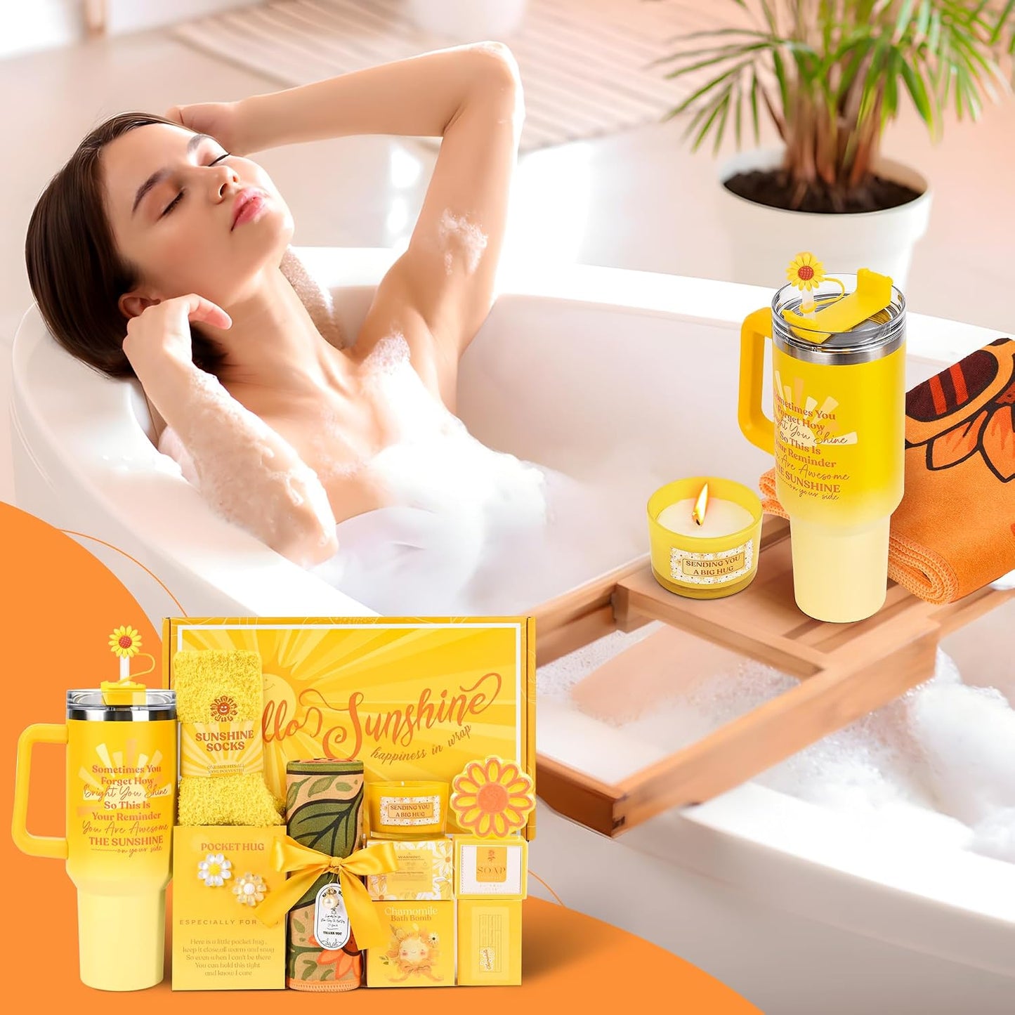 8Pcs Unique Birthday Gift Basket for Women – Get Well Soon Cheer Up Box, Sunshine Gift for Best Friend or Sister – Brighten Her Day, Christmas & Feel Better Present