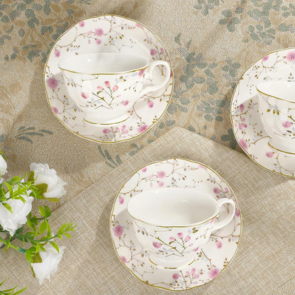 21-Piece Gold Vine Floral Porcelain Tea Sets with Sugar Bowl Creamer Teacups, English Bone China Tea Service for Women TeaParty Family Gathering Home Décor