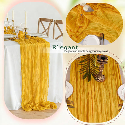 12 Pcs Gold Cheesecloth Table Runner 10Ft, Golden Yellow Gauze Table Runners 21.5 x 120 inch,Semi Sheer Cheese Cloth Fabric Runner Bulk for Wedding,Party,Baby Shower,Bridal Shower