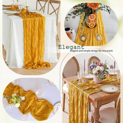 12 Pcs Gold Cheesecloth Table Runner 10Ft, Golden Yellow Gauze Table Runners 21.5 x 120 inch,Semi Sheer Cheese Cloth Fabric Runner Bulk for Wedding,Party,Baby Shower,Bridal Shower