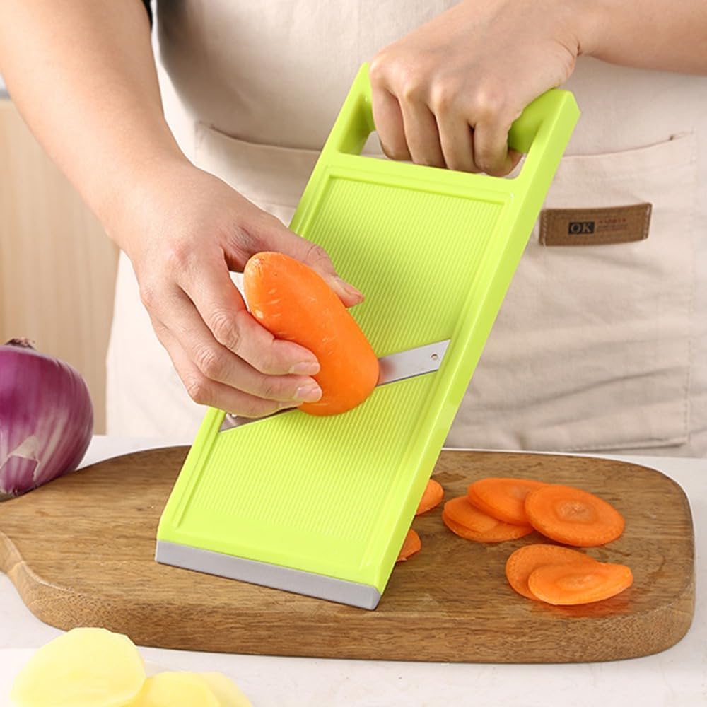 Plastic Vegetable Chip Maker with Stainless Steel Blades,Durable Yellow Vegetable Chopper,Easy to Clean,Multipurpose Potato Chip Slicer for Kitchen Cooking