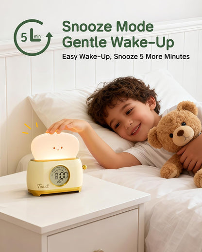 Alarm Clock for Kids, Cute Toast Night Light Alarm Clocks for Bedrooms, Dimming Rechargeable Small Led Desk Clock with Snooze & Countdown for Room Decor, Bedside Clock for Teen Girls Boys