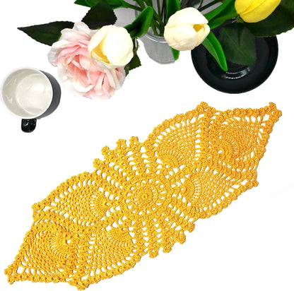 Crochet Lace Table Doilies Eyes Flower Doily Kitchen Vase Place Mats Anniversary Mother's Day (Style02-Yellow, 7 in x 21 in,Pack of 1PC)