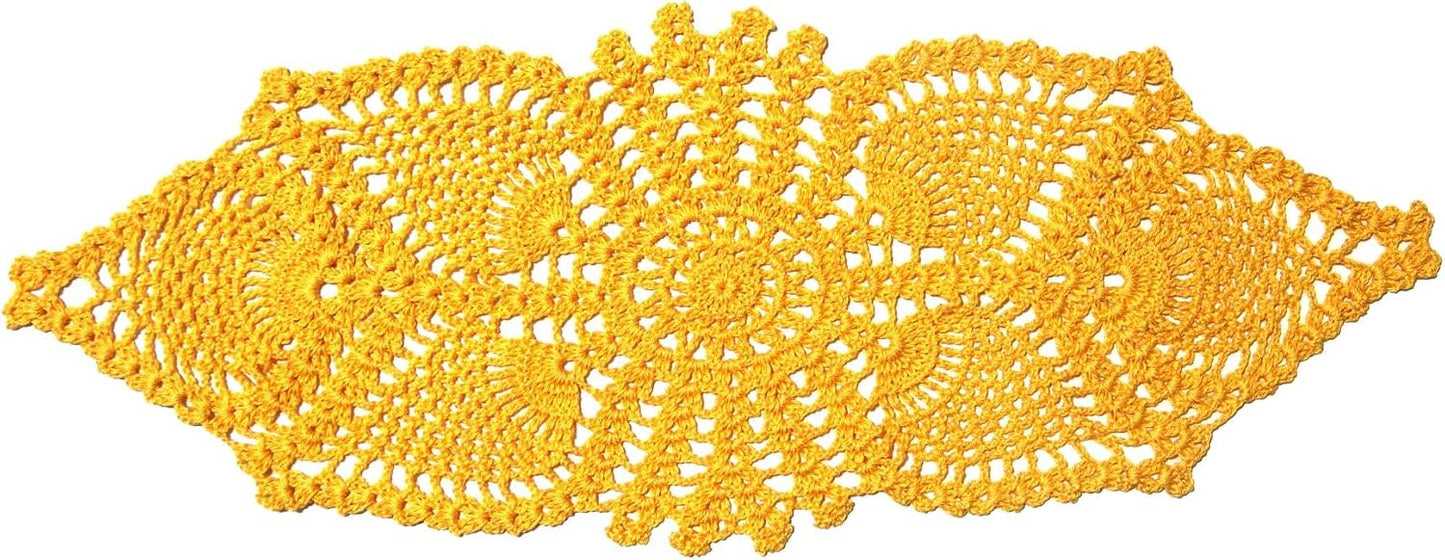 Crochet Lace Table Doilies Eyes Flower Doily Kitchen Vase Place Mats Anniversary Mother's Day (Style02-Yellow, 7 in x 21 in,Pack of 1PC)