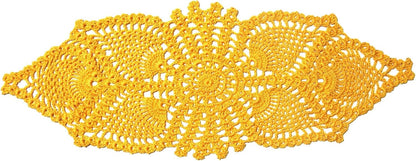 Crochet Lace Table Doilies Eyes Flower Doily Kitchen Vase Place Mats Anniversary Mother's Day (Style02-Yellow, 7 in x 21 in,Pack of 1PC)