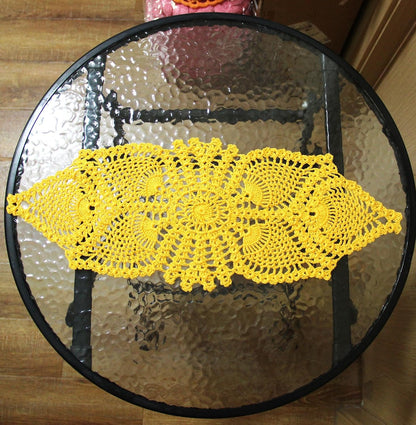 Crochet Lace Table Doilies Eyes Flower Doily Kitchen Vase Place Mats Anniversary Mother's Day (Style02-Yellow, 7 in x 21 in,Pack of 1PC)