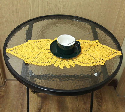 Crochet Lace Table Doilies Eyes Flower Doily Kitchen Vase Place Mats Anniversary Mother's Day (Style02-Yellow, 7 in x 21 in,Pack of 1PC)