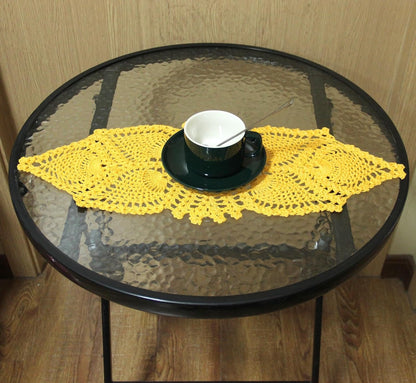 Crochet Lace Table Doilies Eyes Flower Doily Kitchen Vase Place Mats Anniversary Mother's Day (Style02-Yellow, 7 in x 21 in,Pack of 1PC)