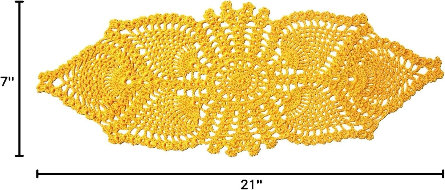 Crochet Lace Table Doilies Eyes Flower Doily Kitchen Vase Place Mats Anniversary Mother's Day (Style02-Yellow, 7 in x 21 in,Pack of 1PC)