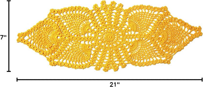 Crochet Lace Table Doilies Eyes Flower Doily Kitchen Vase Place Mats Anniversary Mother's Day (Style02-Yellow, 7 in x 21 in,Pack of 1PC)