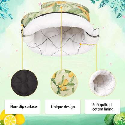 4 PCS Cute Lemon Oven Mitts and Potholders Set, Lemon Flower Oven Mitt Pot Holder Heat Resistant Non-Slip Cooking Gloves for Spring Summer Holiday Grilling Baking Party Favor Decor